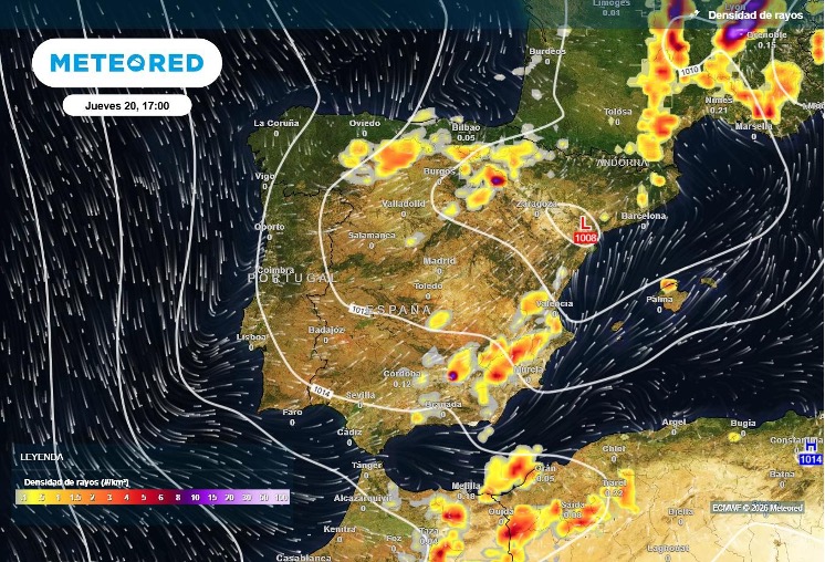 Meteored advierte de un episodio de tormentas fuertes por la llegada de una DANA